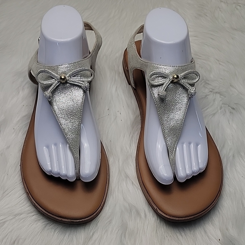 COLE HAAN Findra Silver Gray Metallic Glitter Bow Sling Back Thong Preppy Sandal